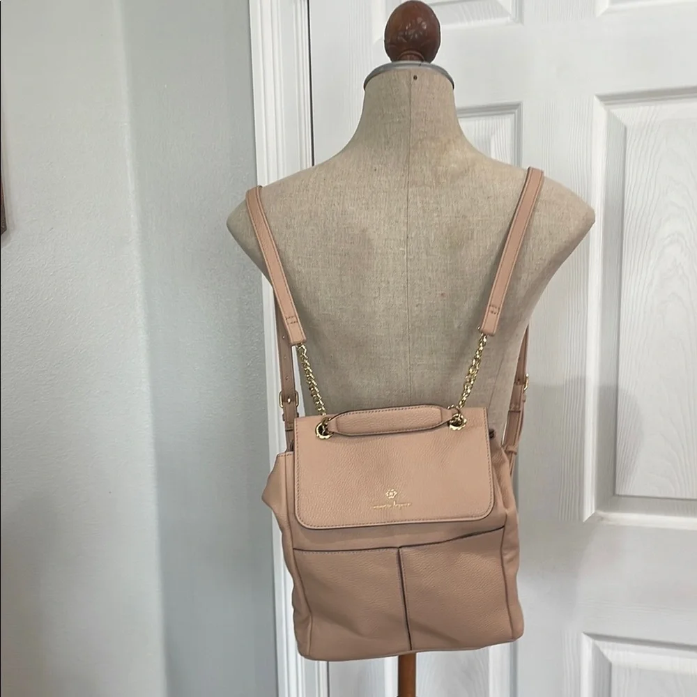 Nanette Lenore Logan Vegan Leather Backpack purse handbag handle adjustable tan